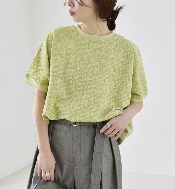 quaranciel「quaranciel:〈洗濯機可能〉カットジャカード ルーズ フレンチスリーブ プルオーバー」|Tシャツ・カットソー|