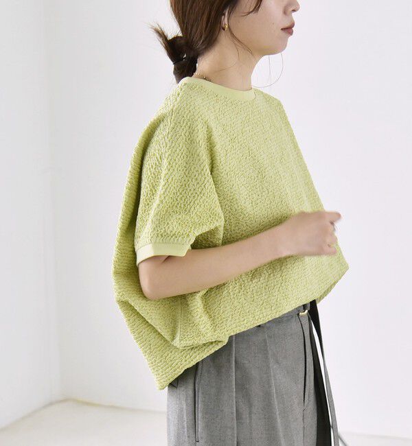 quaranciel「quaranciel:〈洗濯機可能〉カットジャカード ルーズ フレンチスリーブ プルオーバー」|Tシャツ・カットソー|