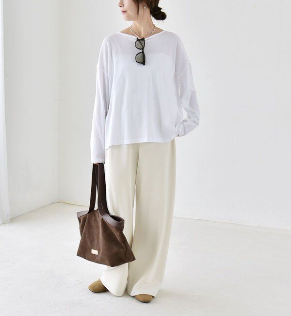 quaranciel「quaranciel:〈手洗い可能〉シアー コットン ボートネック ルーズ ロンTEE」|Tシャツ・カットソー|