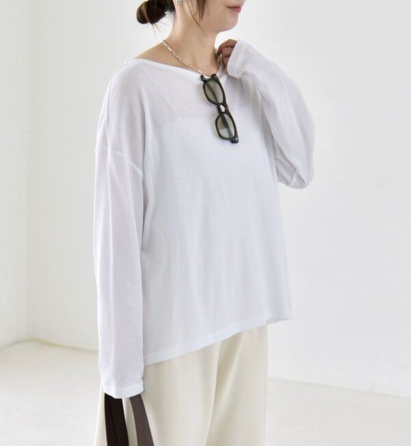 quaranciel「quaranciel:〈手洗い可能〉シアー コットン ボートネック ルーズ ロンTEE」|Tシャツ・カットソー|