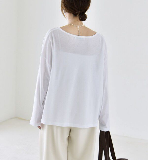 quaranciel「quaranciel:〈手洗い可能〉シアー コットン ボートネック ルーズ ロンTEE」|Tシャツ・カットソー|