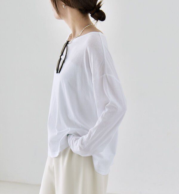quaranciel「quaranciel:〈手洗い可能〉シアー コットン ボートネック ルーズ ロンTEE」|Tシャツ・カットソー|