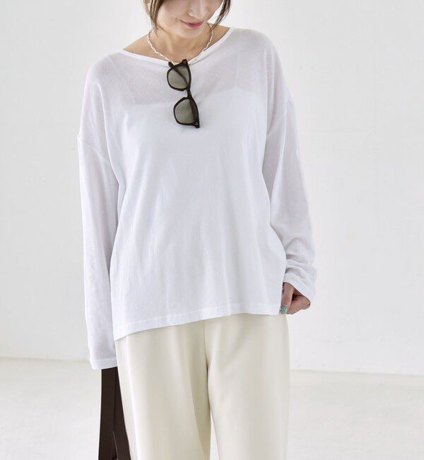 quaranciel「quaranciel:〈手洗い可能〉シアー コットン ボートネック ルーズ ロンTEE」|Tシャツ・カットソー|