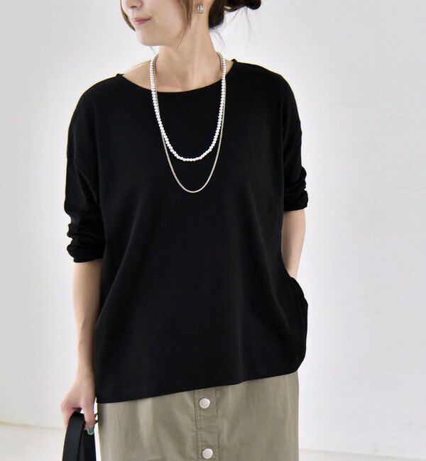 quaranciel「quaranciel:〈手洗い可能〉シアー コットン ボートネック ルーズ ロンTEE」|Tシャツ・カットソー|
