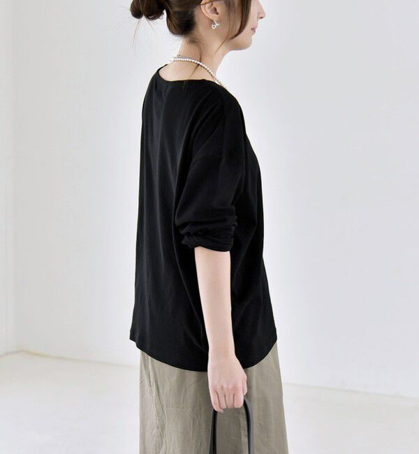 quaranciel「quaranciel:〈手洗い可能〉シアー コットン ボートネック ルーズ ロンTEE」|Tシャツ・カットソー|