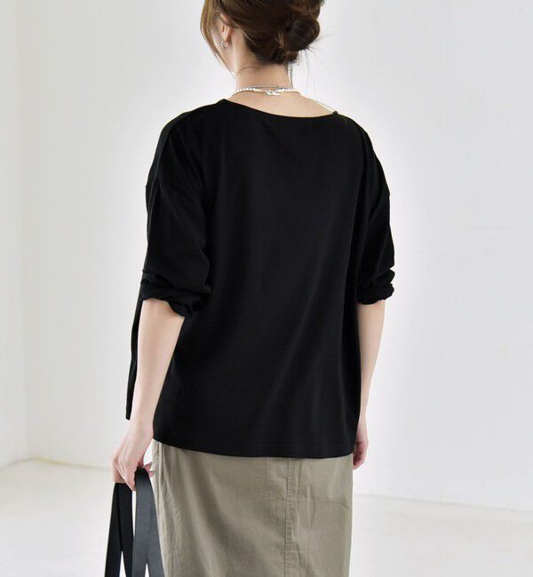 quaranciel「quaranciel:〈手洗い可能〉シアー コットン ボートネック ルーズ ロンTEE」|Tシャツ・カットソー|