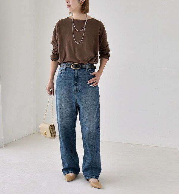 quaranciel「quaranciel:〈手洗い可能〉シアー コットン ボートネック ルーズ ロンTEE」|Tシャツ・カットソー|