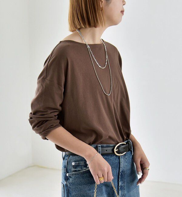 quaranciel「quaranciel:〈手洗い可能〉シアー コットン ボートネック ルーズ ロンTEE」|Tシャツ・カットソー|