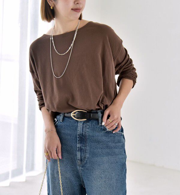 quaranciel「quaranciel:〈手洗い可能〉シアー コットン ボートネック ルーズ ロンTEE」|Tシャツ・カットソー|