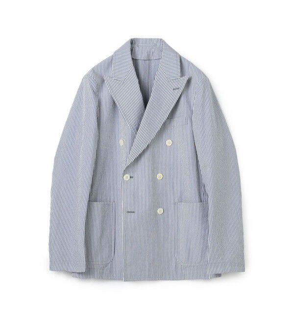 TOMORROWLAND MENS「コットンシアサッカー ダブルブレステッド 6Bジャケット ZANIERI」|テーラードジャケット|66 ブルー系
