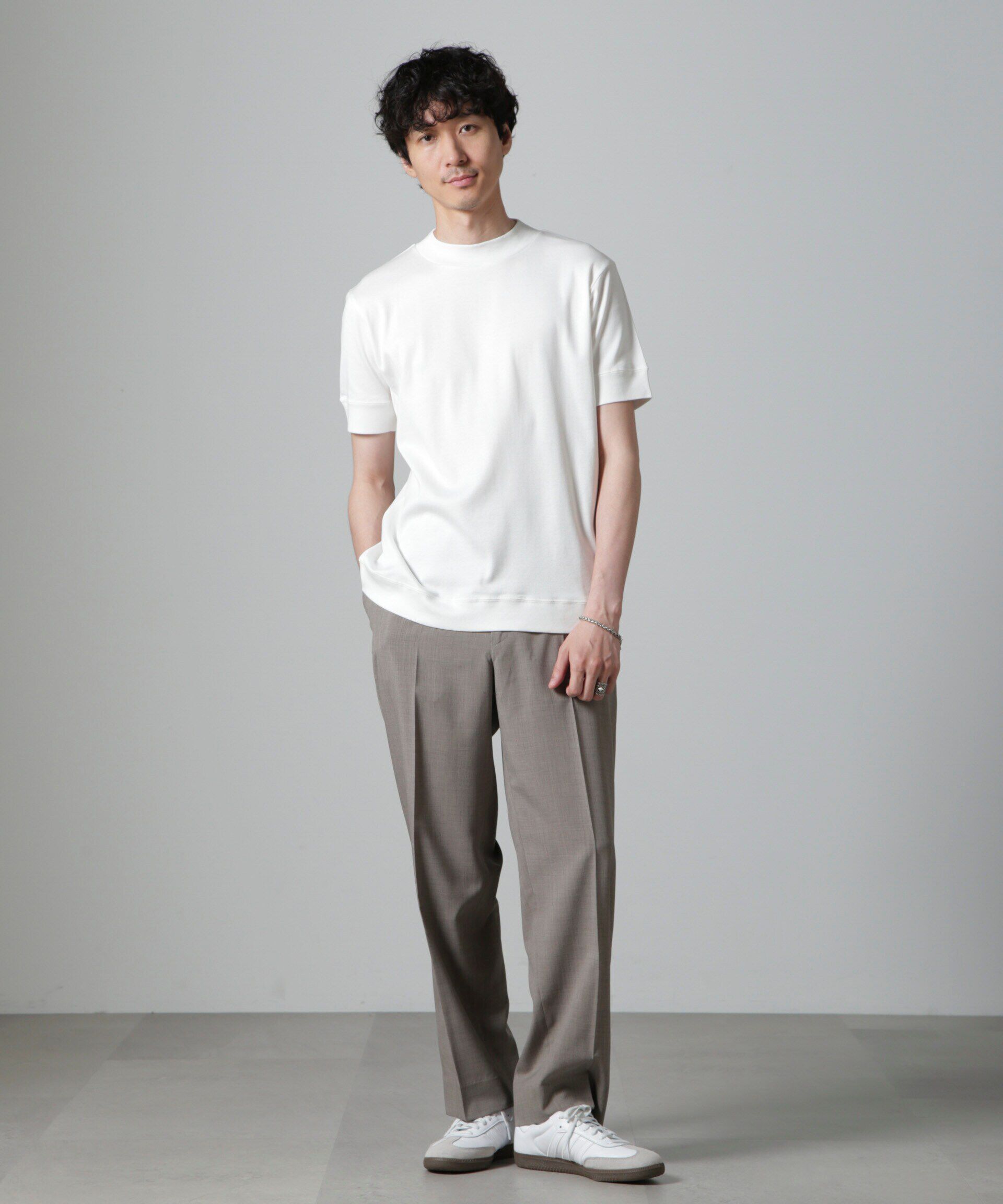 NANO universe「「FORMAL JERSEY」モックネックカットソー半袖」|Tシャツ・カットソー|ホワイト