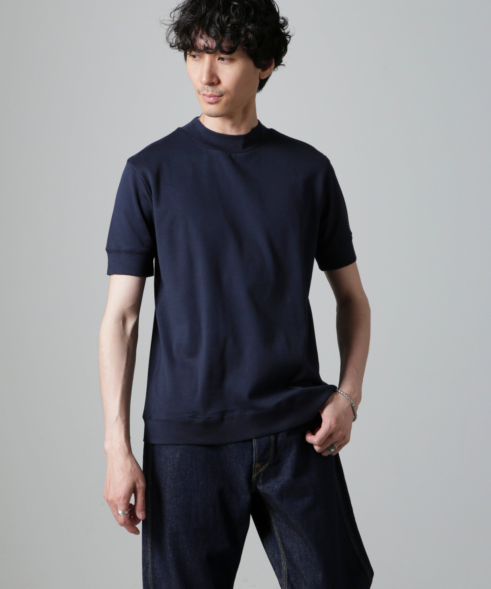 NANO universe「「FORMAL JERSEY」モックネックカットソー半袖」|Tシャツ・カットソー|ネイビー