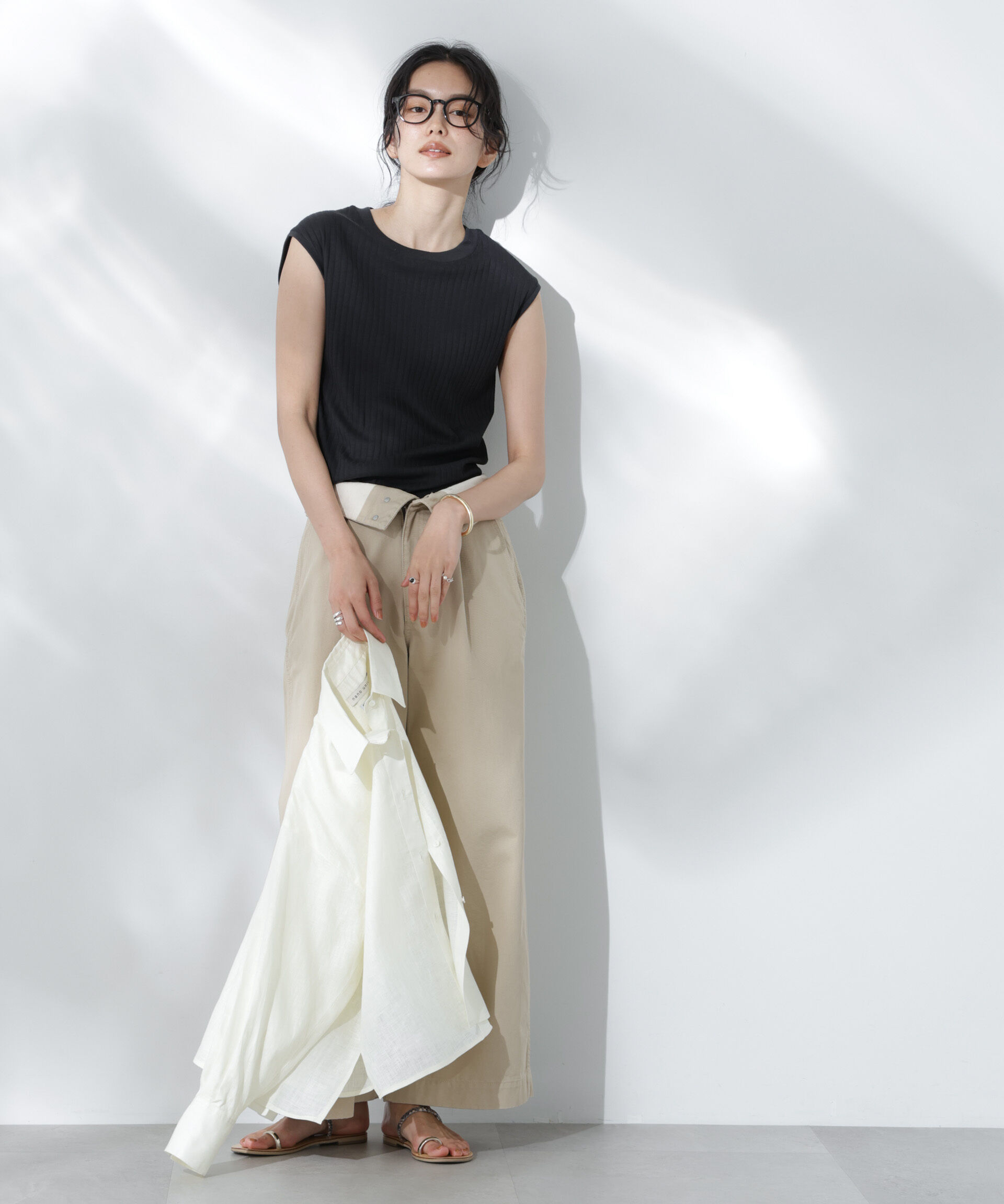 NANO universe「Anti Soaked(R) 汗染み防止リブノースリーブTシャツ（セットアップ可）」|Tシャツ・カットソー|