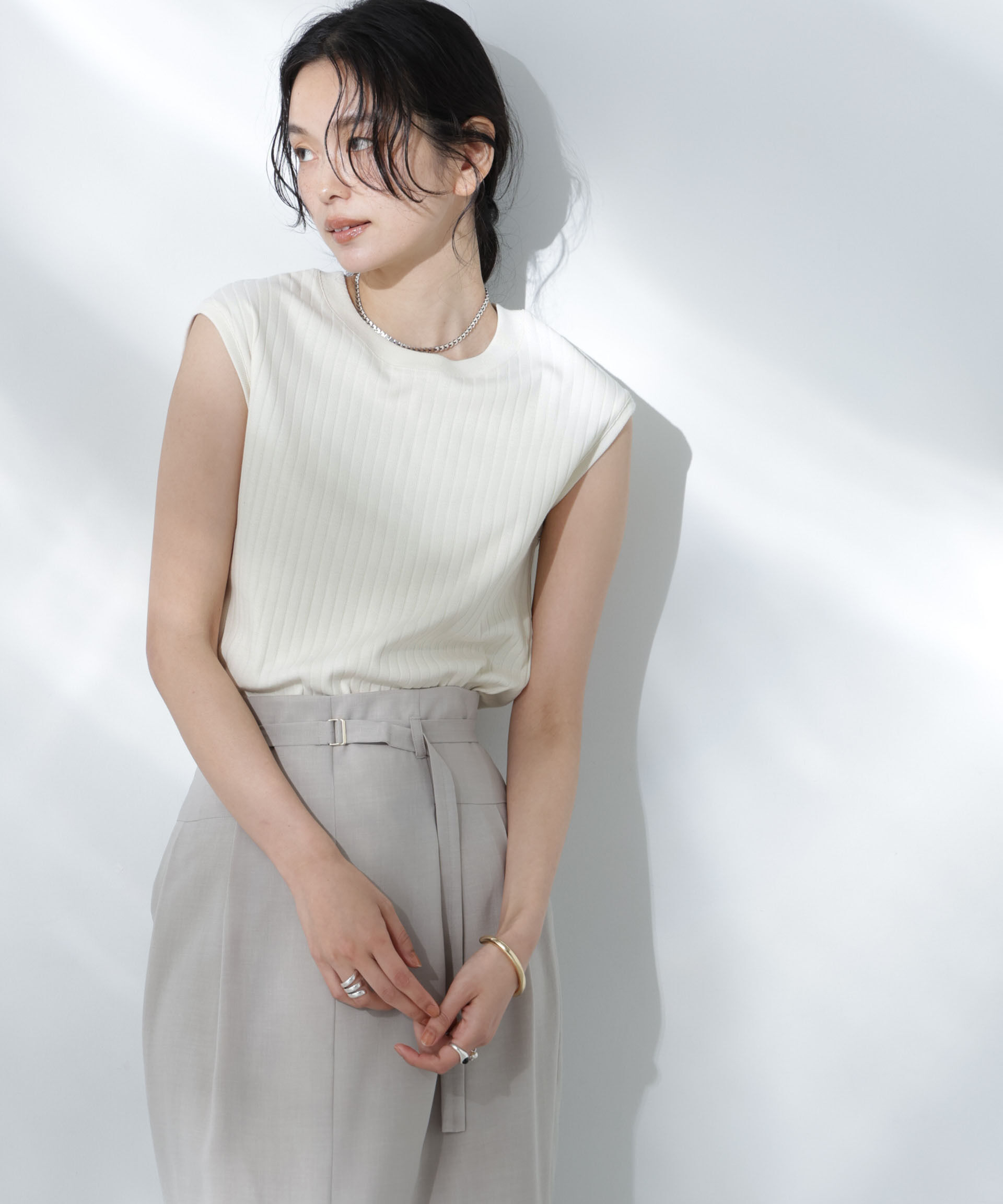 NANO universe「Anti Soaked(R) 汗染み防止リブノースリーブTシャツ（セットアップ可）」|Tシャツ・カットソー|