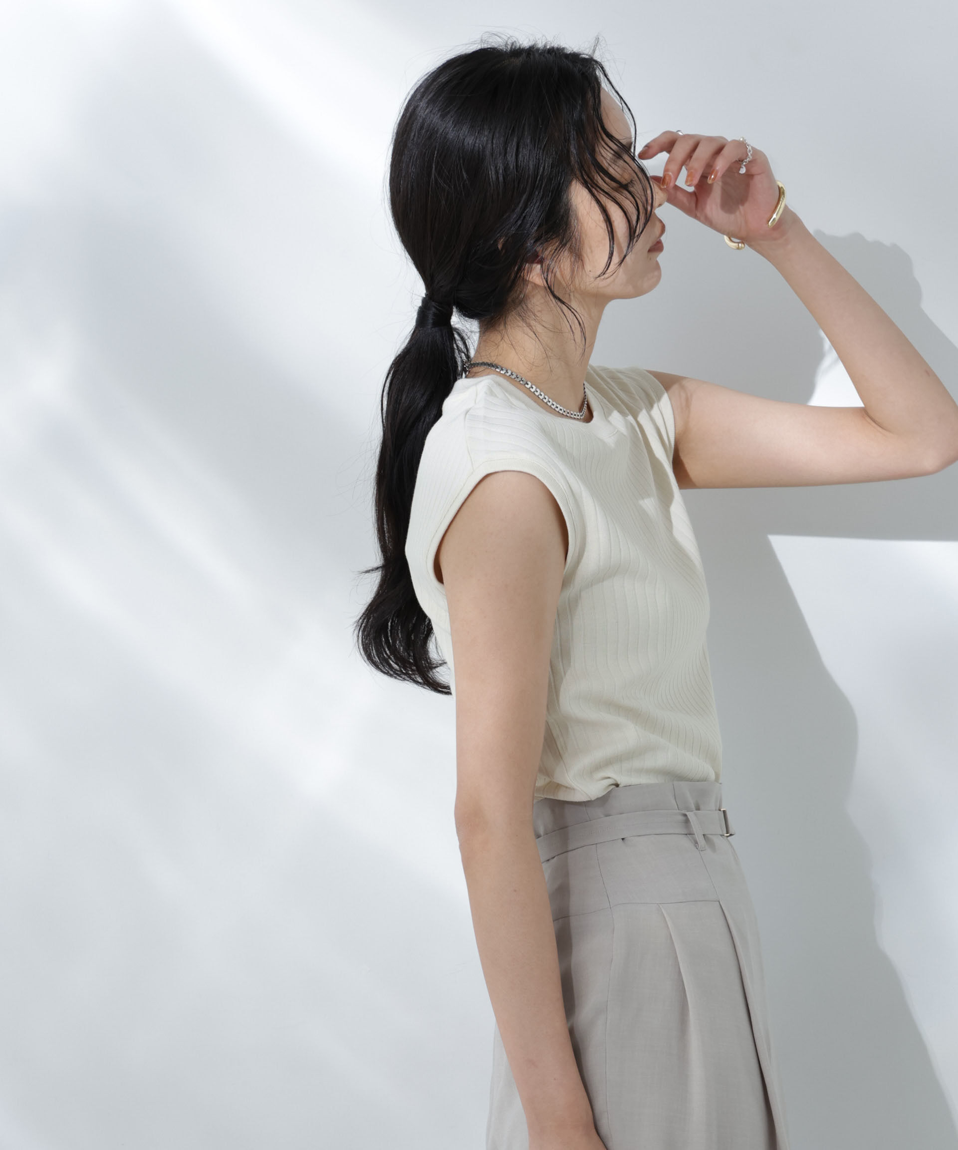 NANO universe「Anti Soaked(R) 汗染み防止リブノースリーブTシャツ（セットアップ可）」|Tシャツ・カットソー|