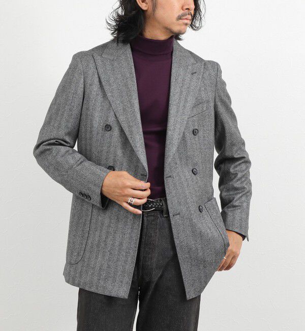NOLLEY'S goodman「《ビジカジ対応》フランネラーナWJK ヘリンボーン ダブルジャケット 26AW」|テーラードジャケット|ミディアムグレー