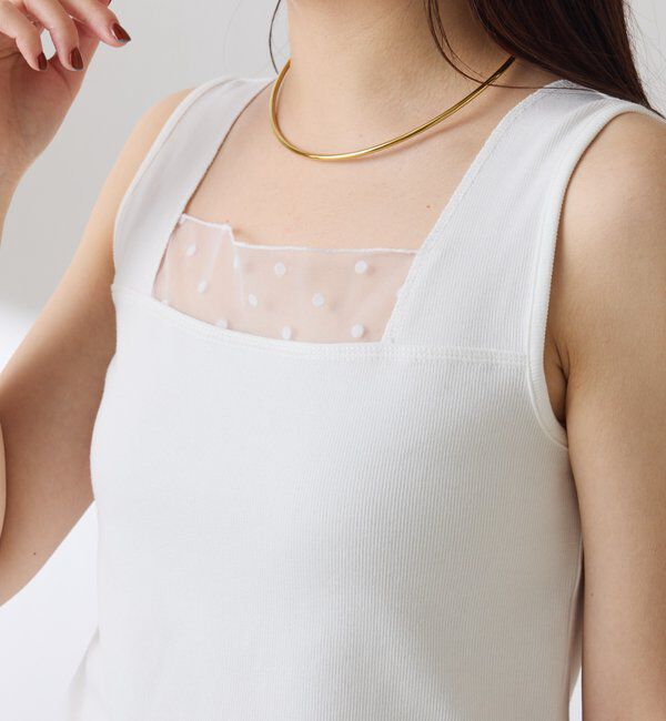  「【万能インナー】 シアー切り替えスクエアタンクトップ」|Tシャツ・カットソー|ホワイトその他1