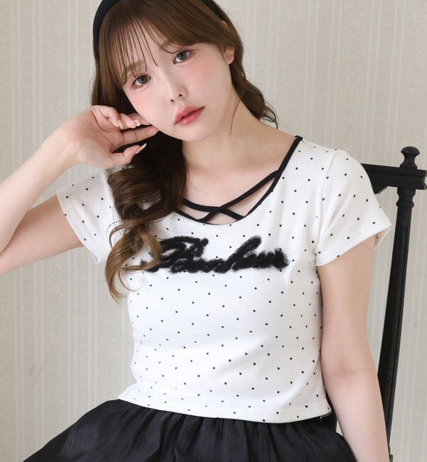  「ホルターネック付きチュールロゴＴシャツ」|プルオーバー|