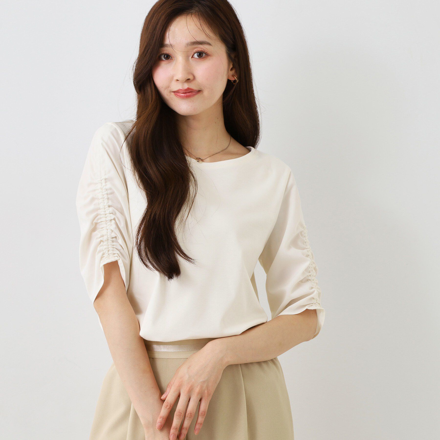 COUP DE CHANCE「【手洗い可／日本製】袖ギャザーカットソー」|Tシャツ・カットソー|オフホワイト(003