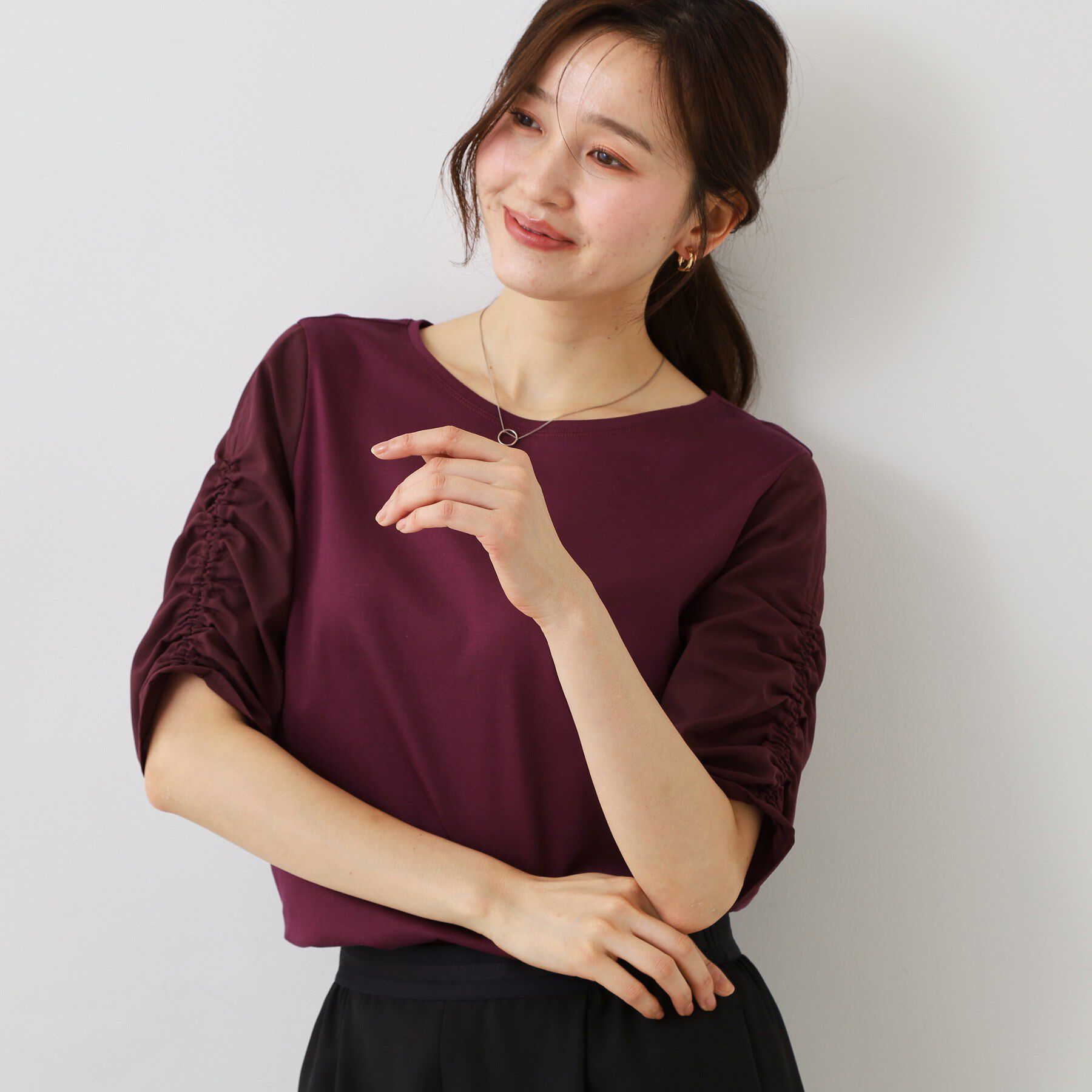 COUP DE CHANCE「【手洗い可／日本製】袖ギャザーカットソー」|Tシャツ・カットソー|