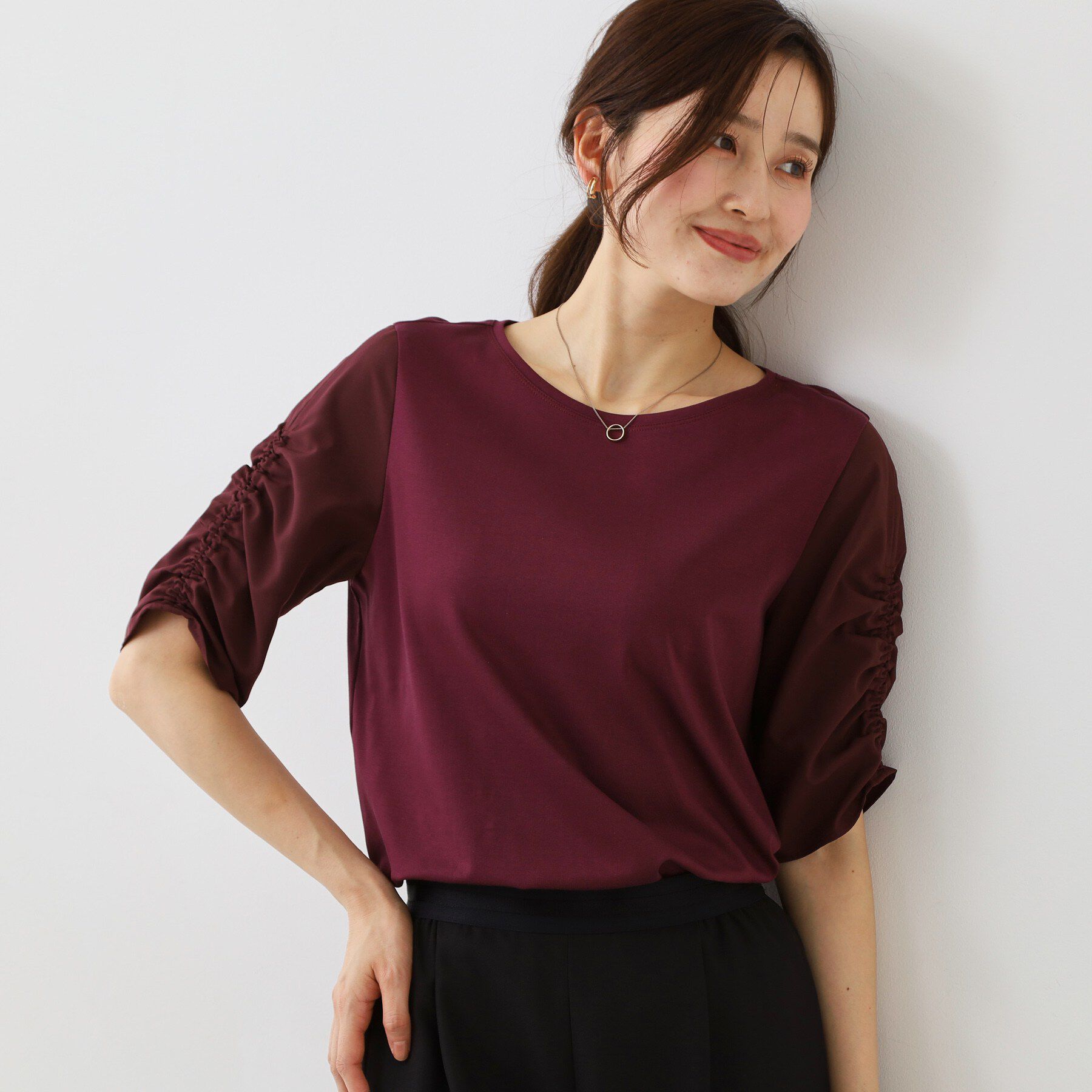COUP DE CHANCE「【手洗い可／日本製】袖ギャザーカットソー」|Tシャツ・カットソー|ボルドー(064)
