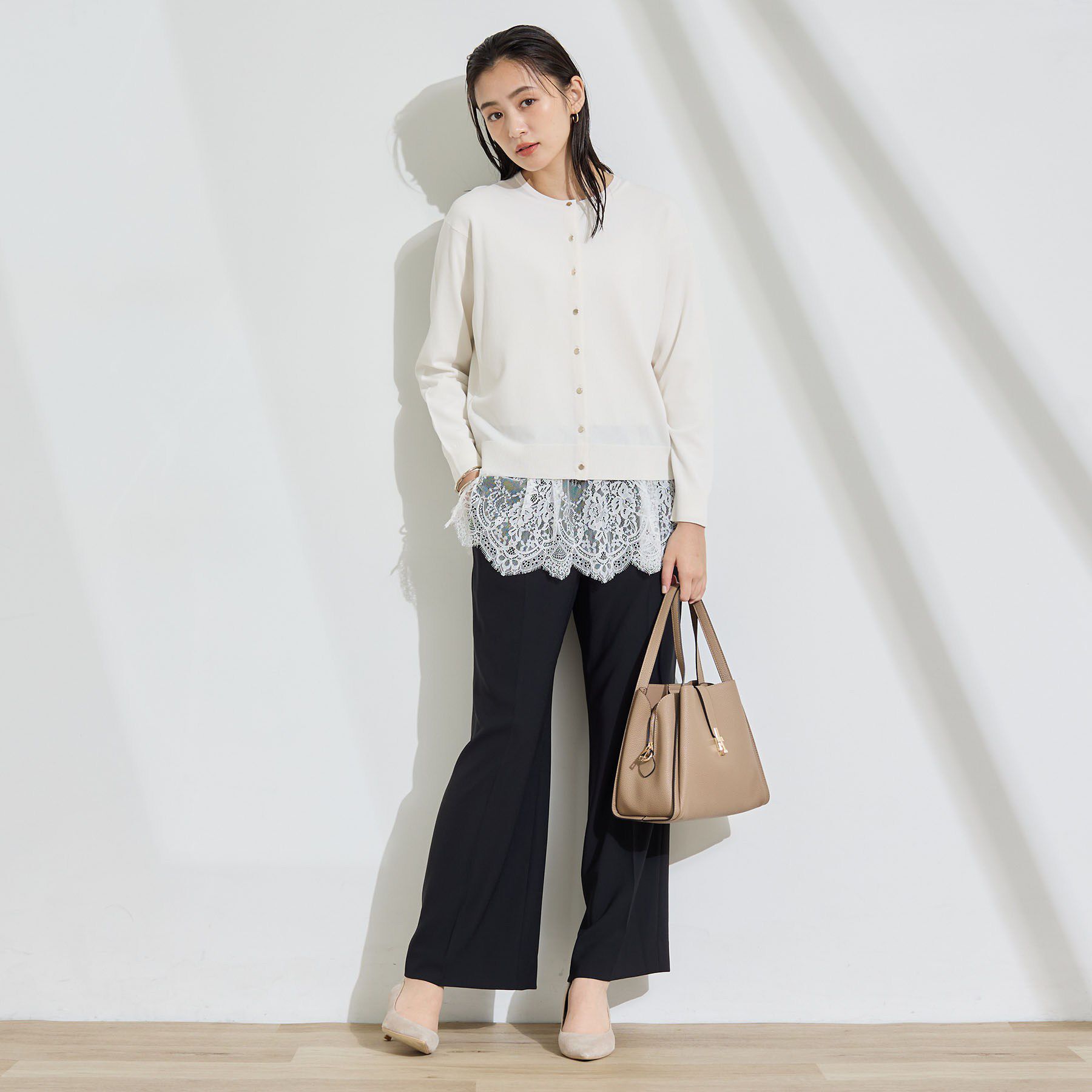 INDIVI「【2点セット】5分袖ニット＆カーディガン きれいめアンサンブルニット」|その他|
