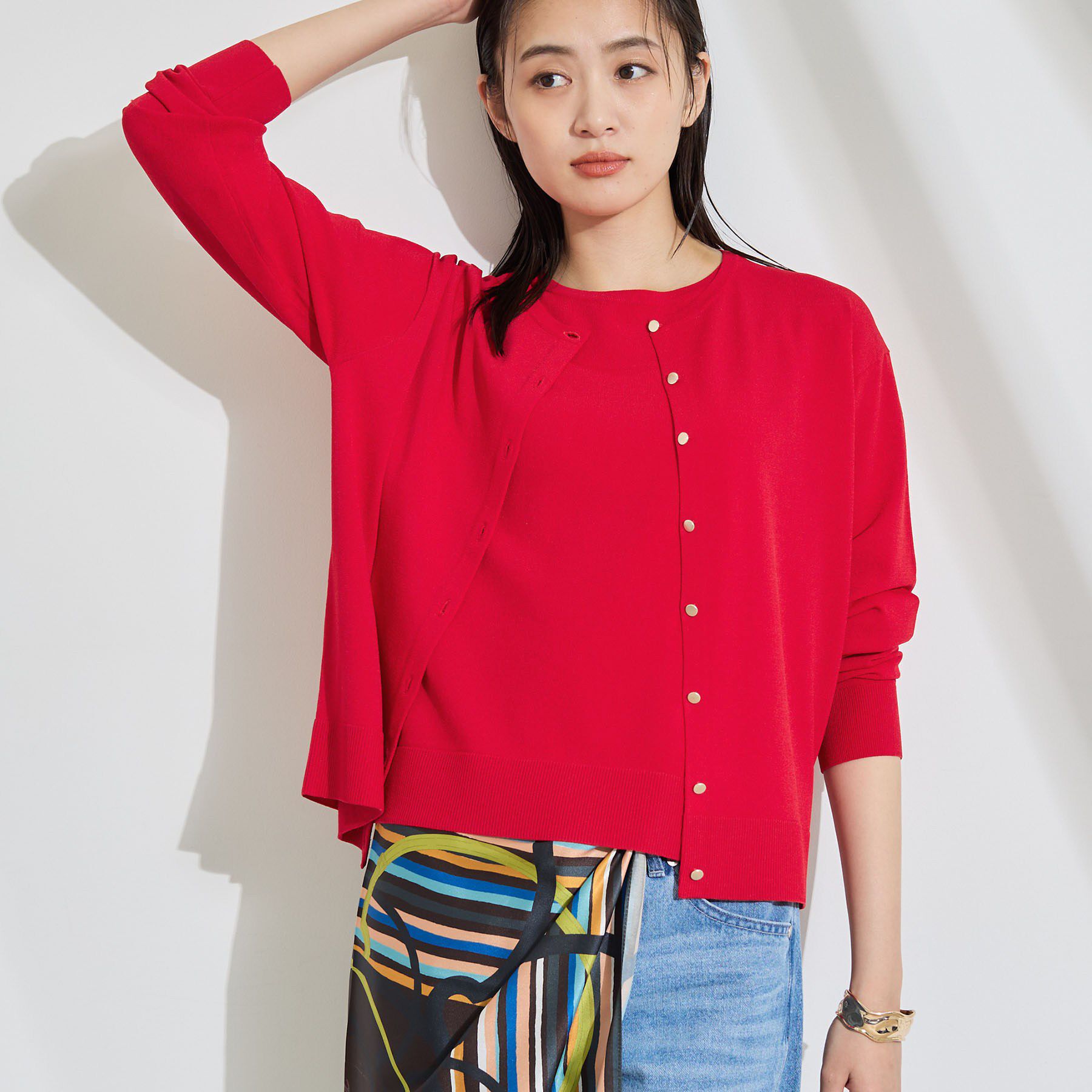 INDIVI「【2点セット】5分袖ニット＆カーディガン きれいめアンサンブルニット」|その他|
