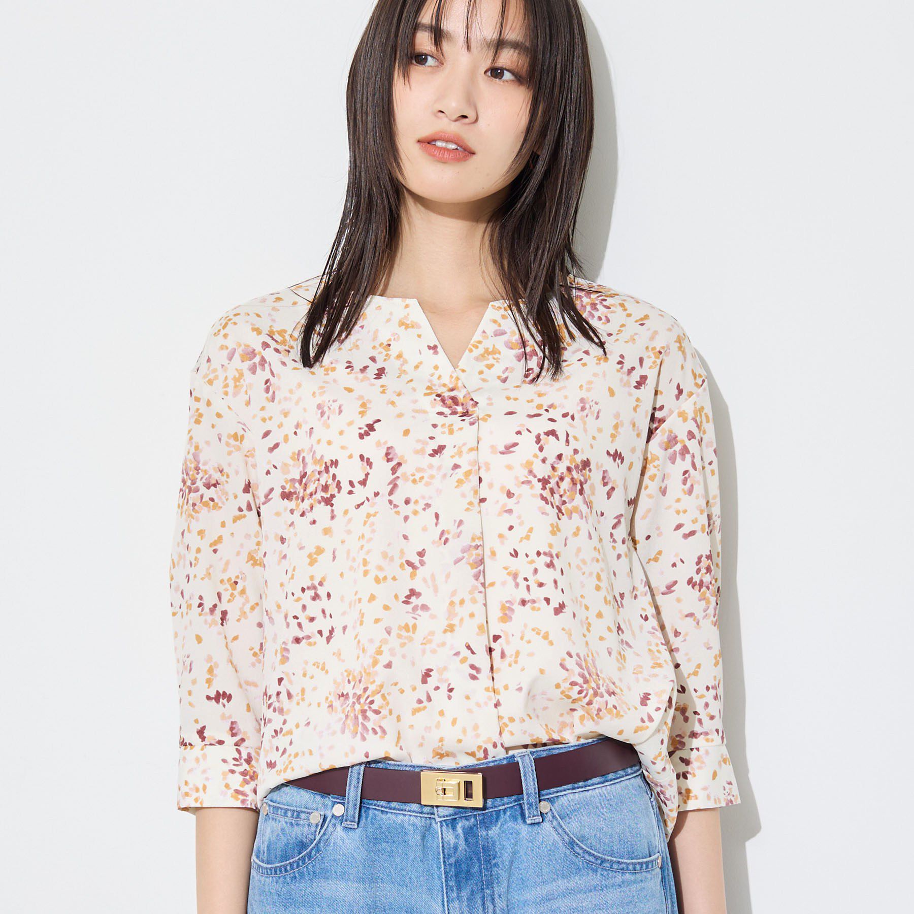 INDIVI「【6分袖】アートドット柄ブラウス」|シャツ・ブラウス|