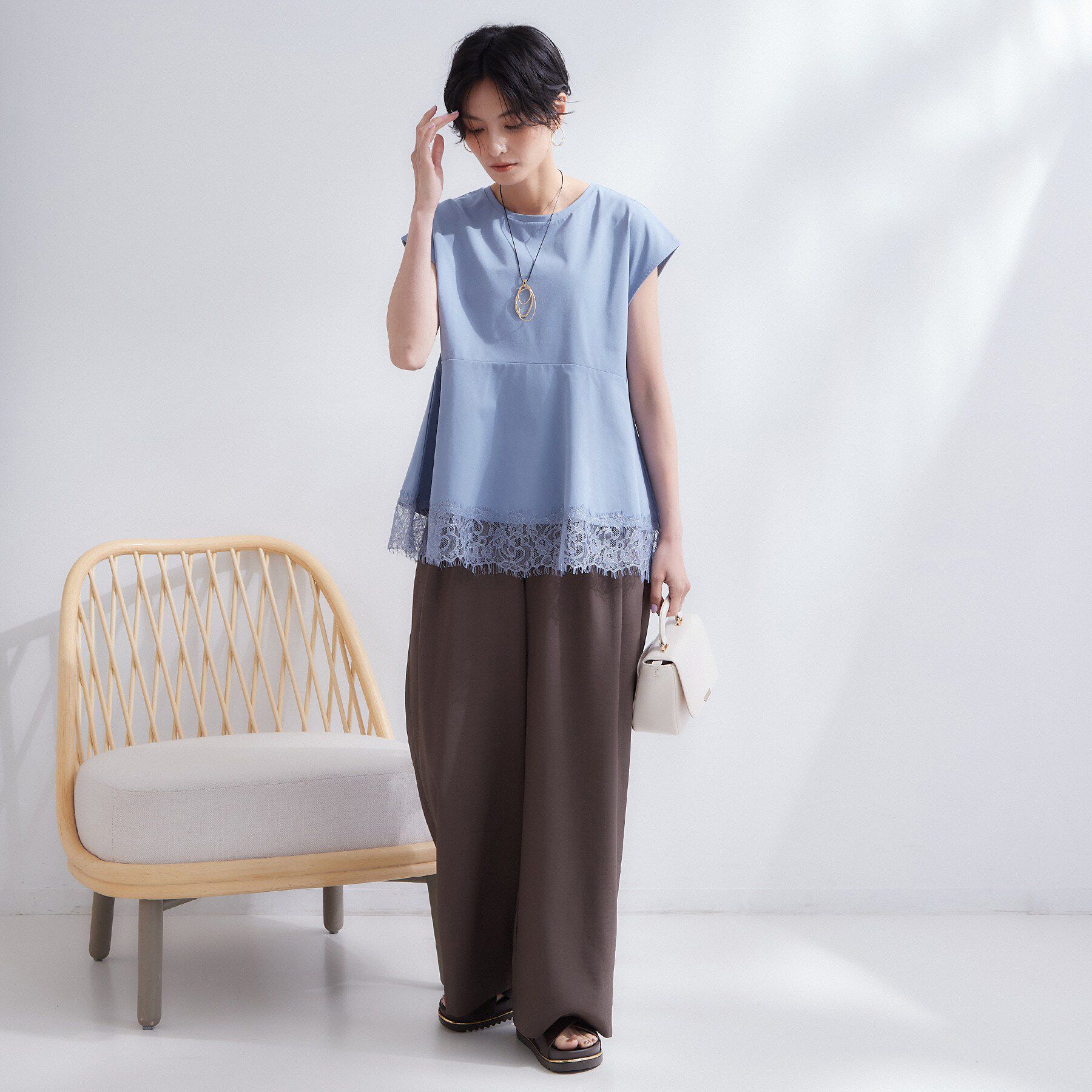 OPAQUE.CLIP「裾レースペプラムカットソー【洗濯機OK】」|Tシャツ・カットソー|