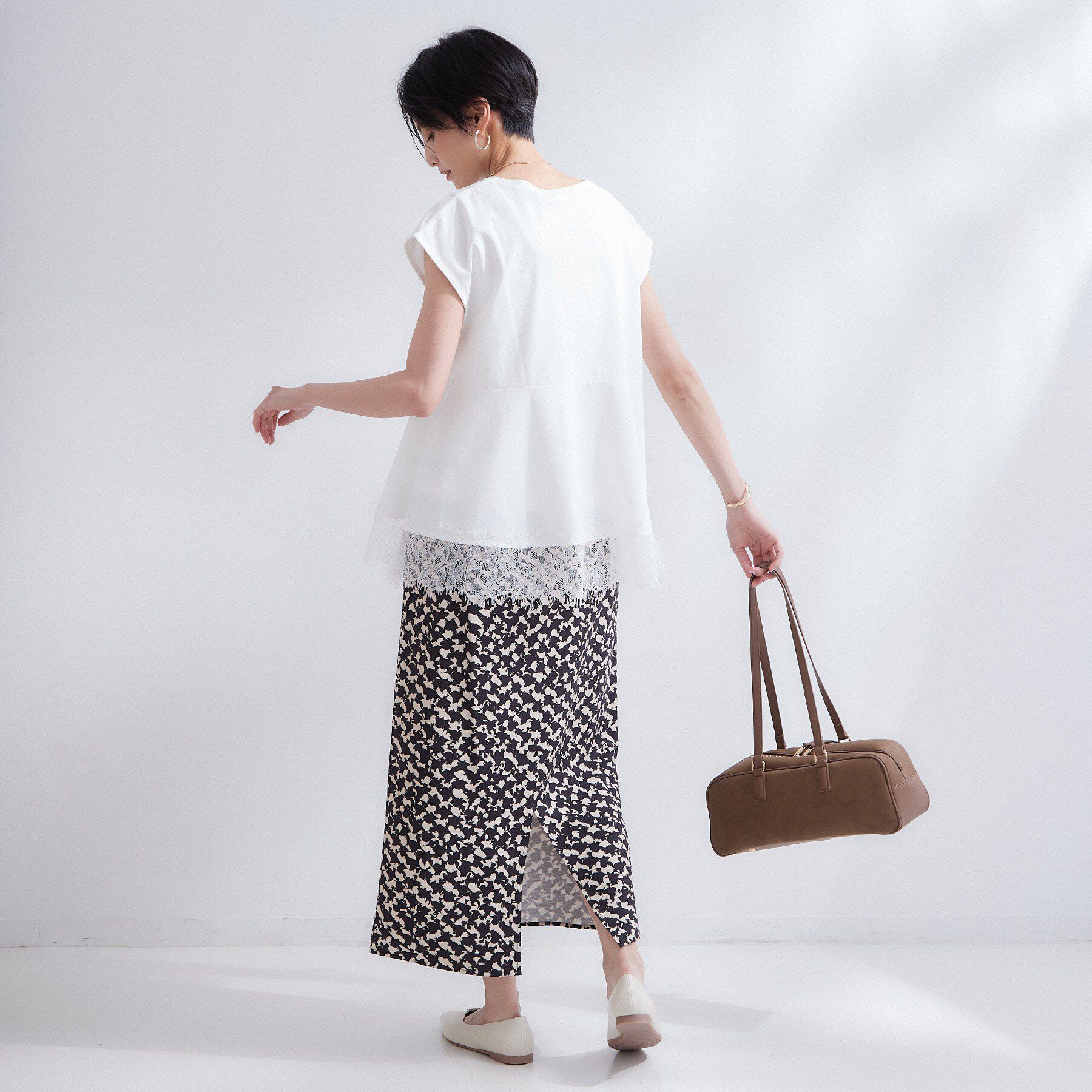 OPAQUE.CLIP「裾レースペプラムカットソー【洗濯機OK】」|Tシャツ・カットソー|