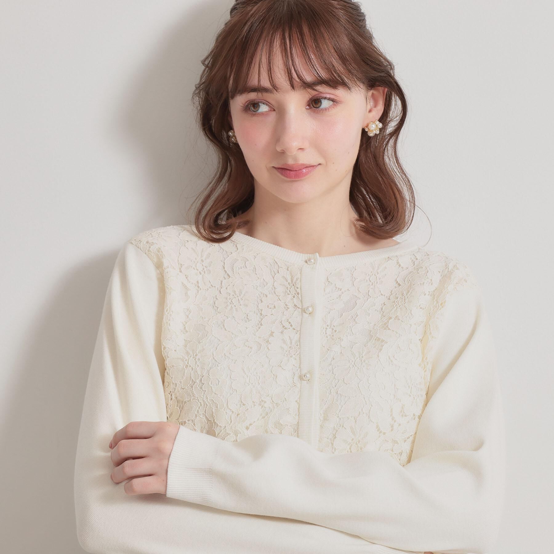 Couture broach「【洗える】コードレース カーディガン」|カーディガン|