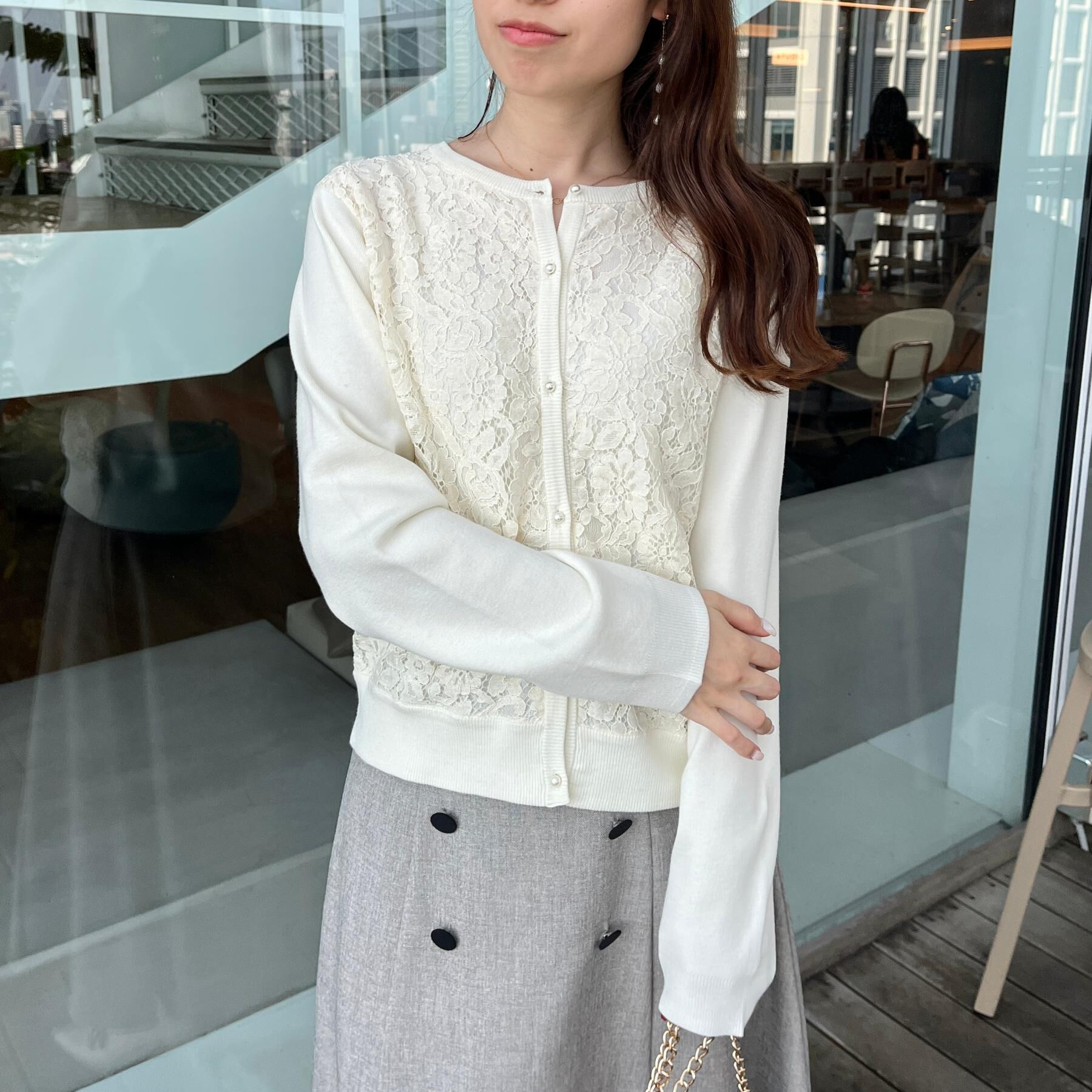 Couture broach「【洗える】コードレース カーディガン」|カーディガン|
