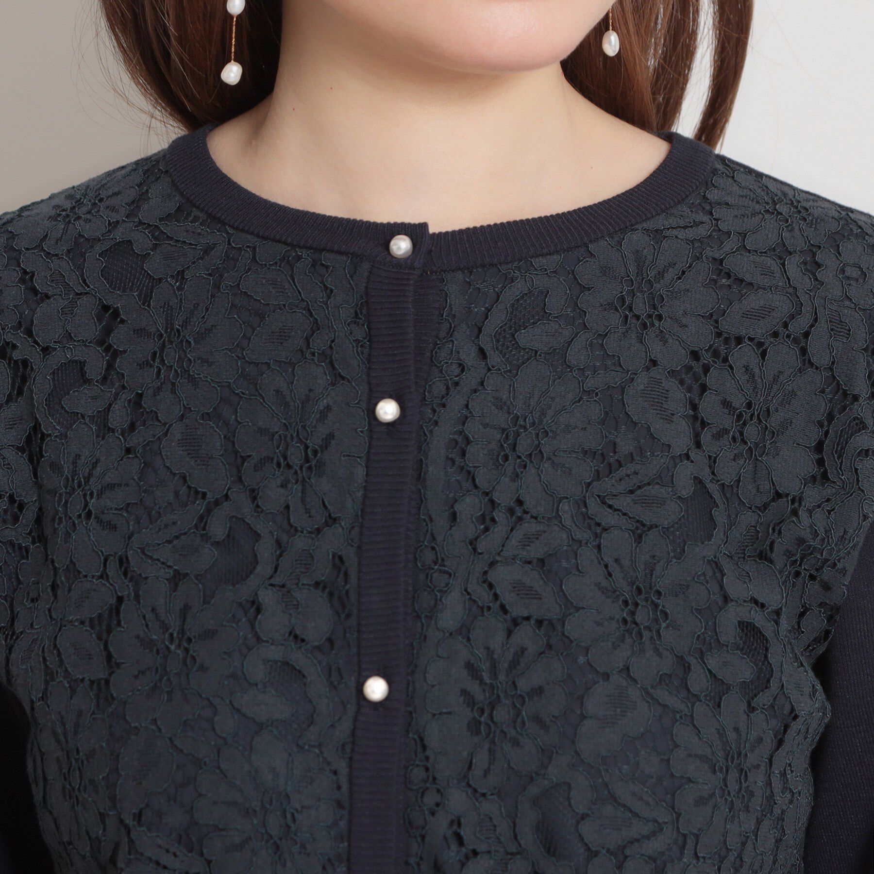 Couture broach「【洗える】コードレース カーディガン」|カーディガン|