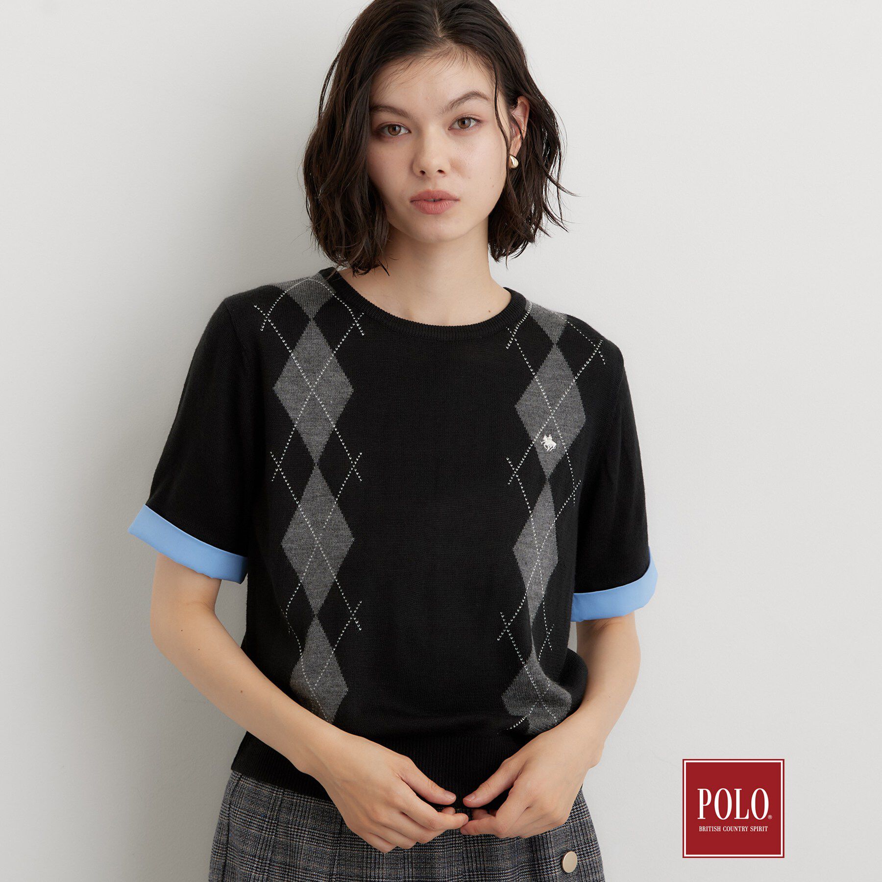 THE SHOP TK「POLO BCS/アーガイル5分袖ニット」|ニット・セーター|