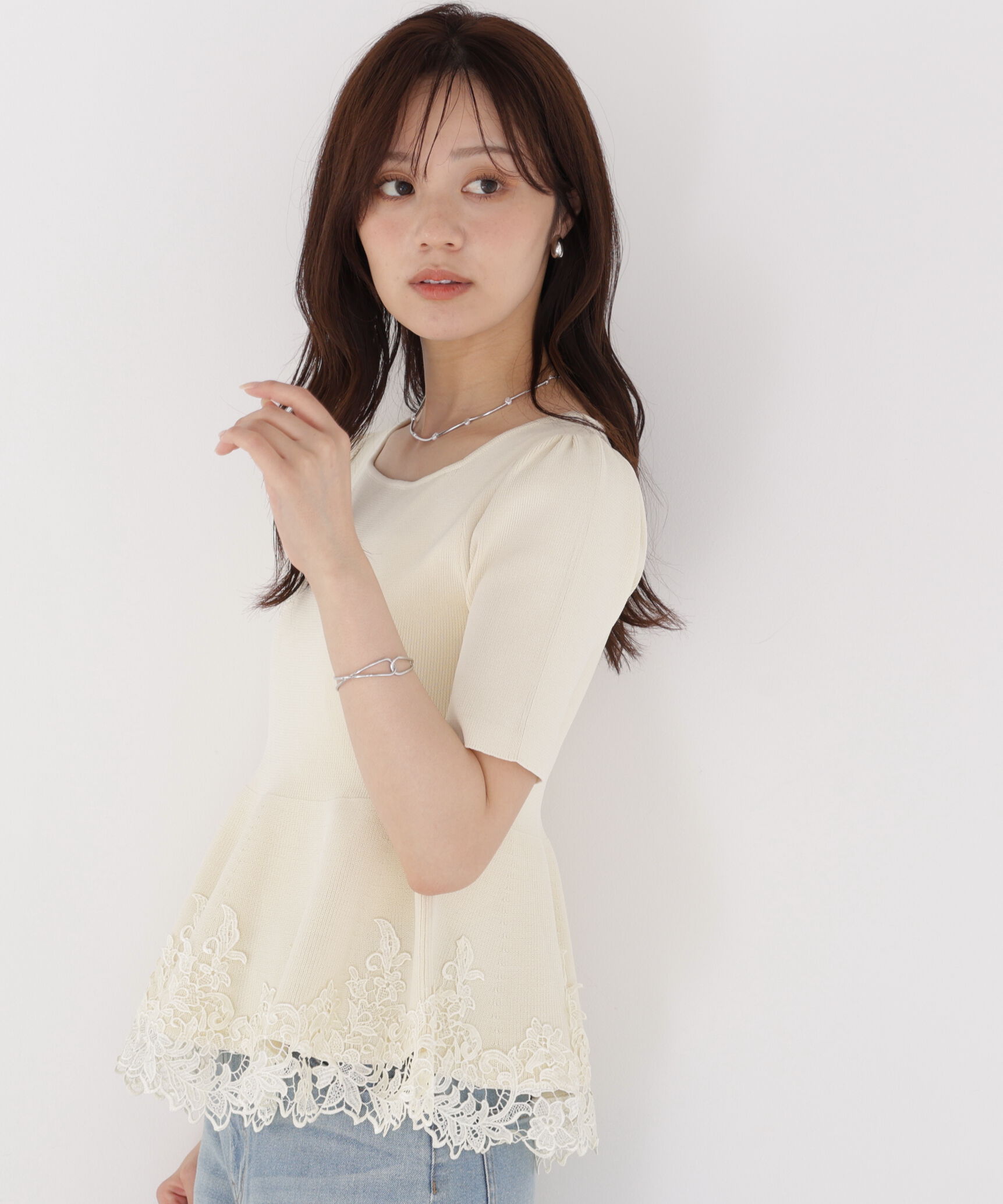 PROPORTION BODY DRESSING「レーストリムペプラムニット」|ニット・セーター|