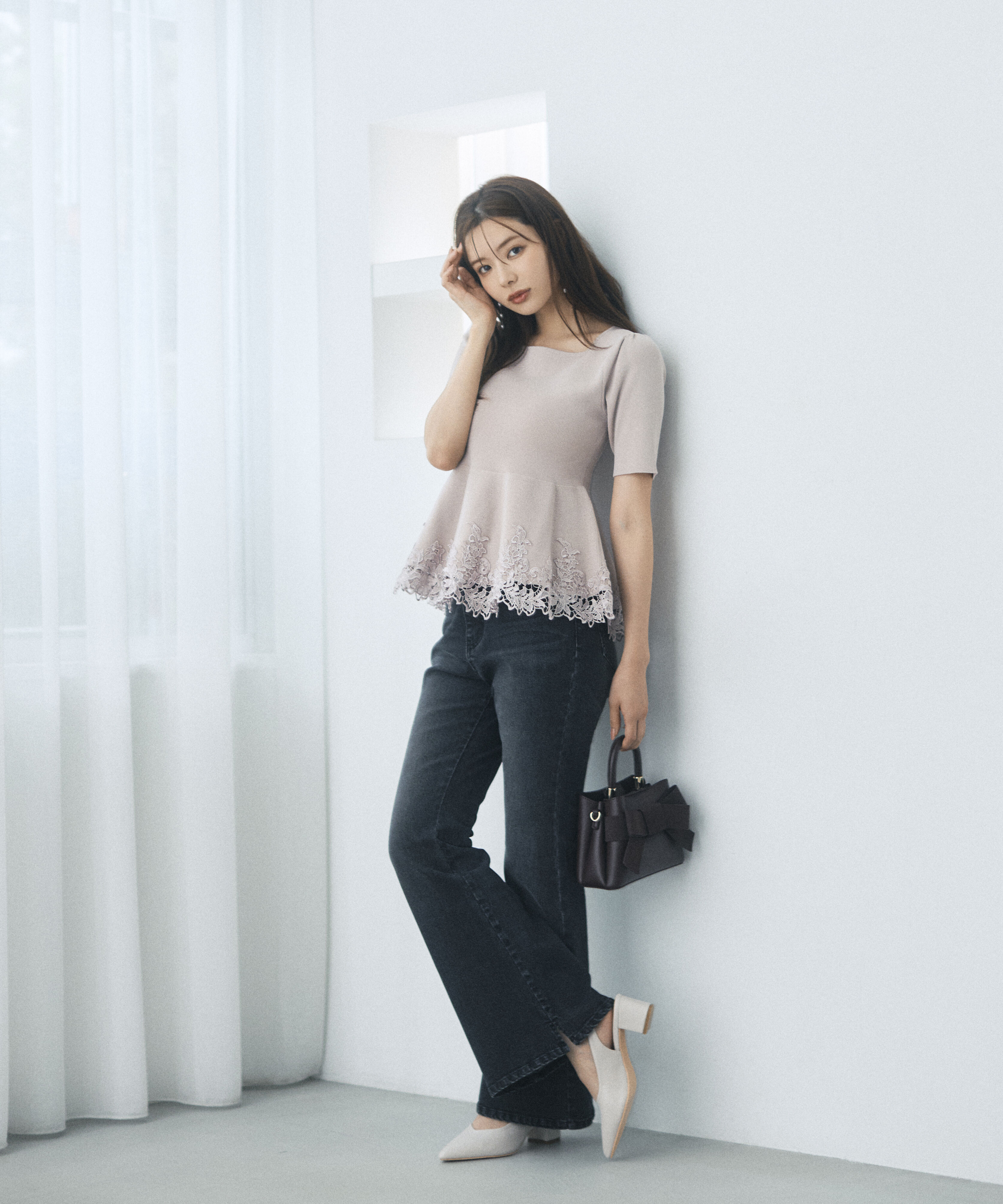 PROPORTION BODY DRESSING「レーストリムペプラムニット」|ニット・セーター|
