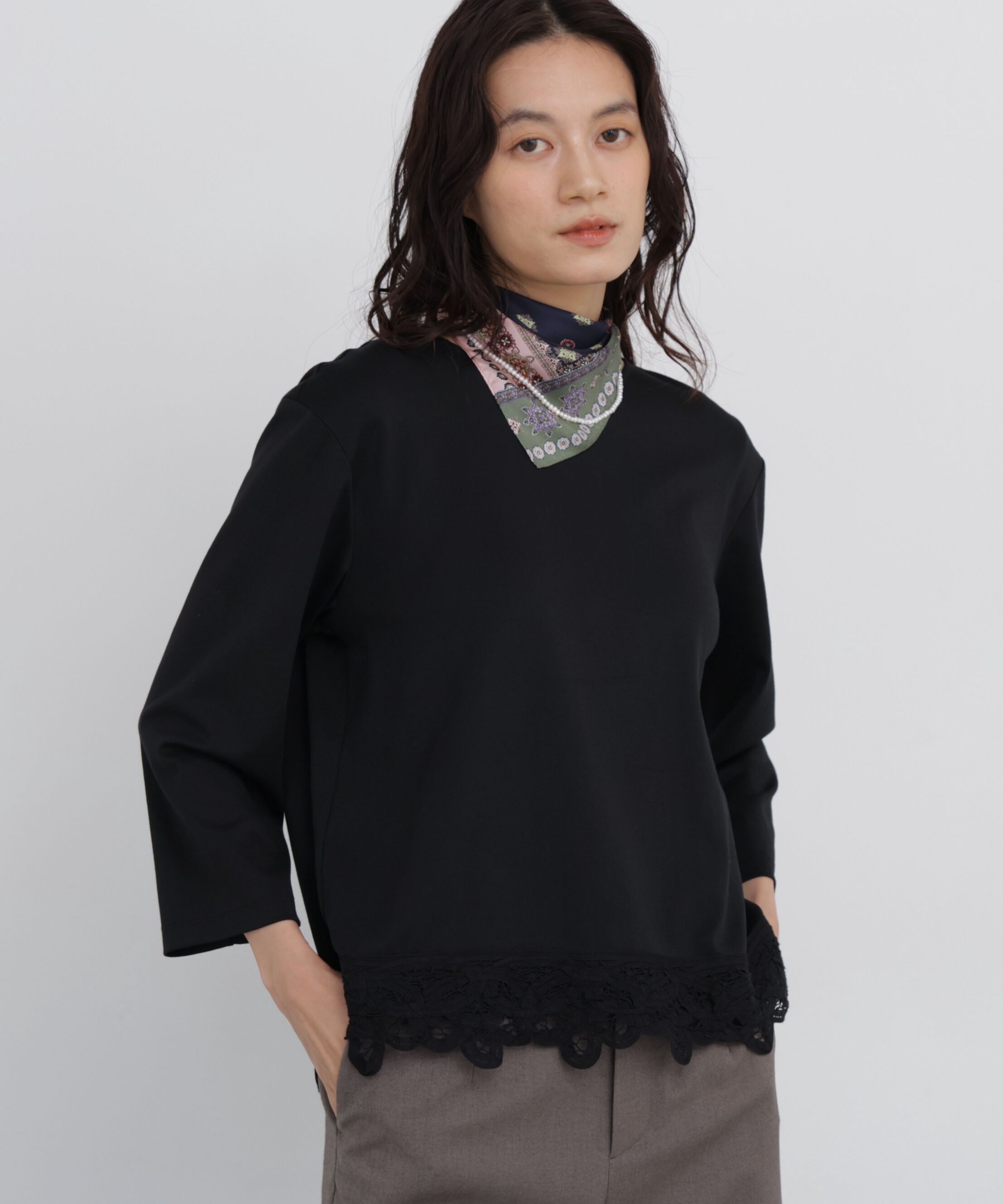  「◆バテンレースヘムカットソープルオーバー」|Tシャツ・カットソー|ブラック