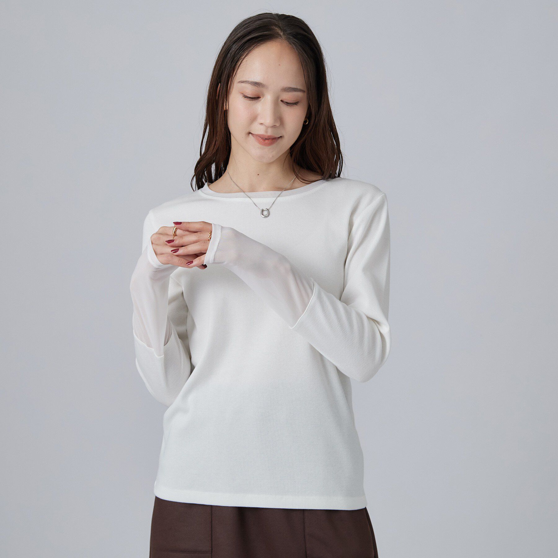 SHOO･LA･RUE「【S-LL/洗濯機可】コーデの幅広がる お袖チュールトップス」|Tシャツ・カットソー|