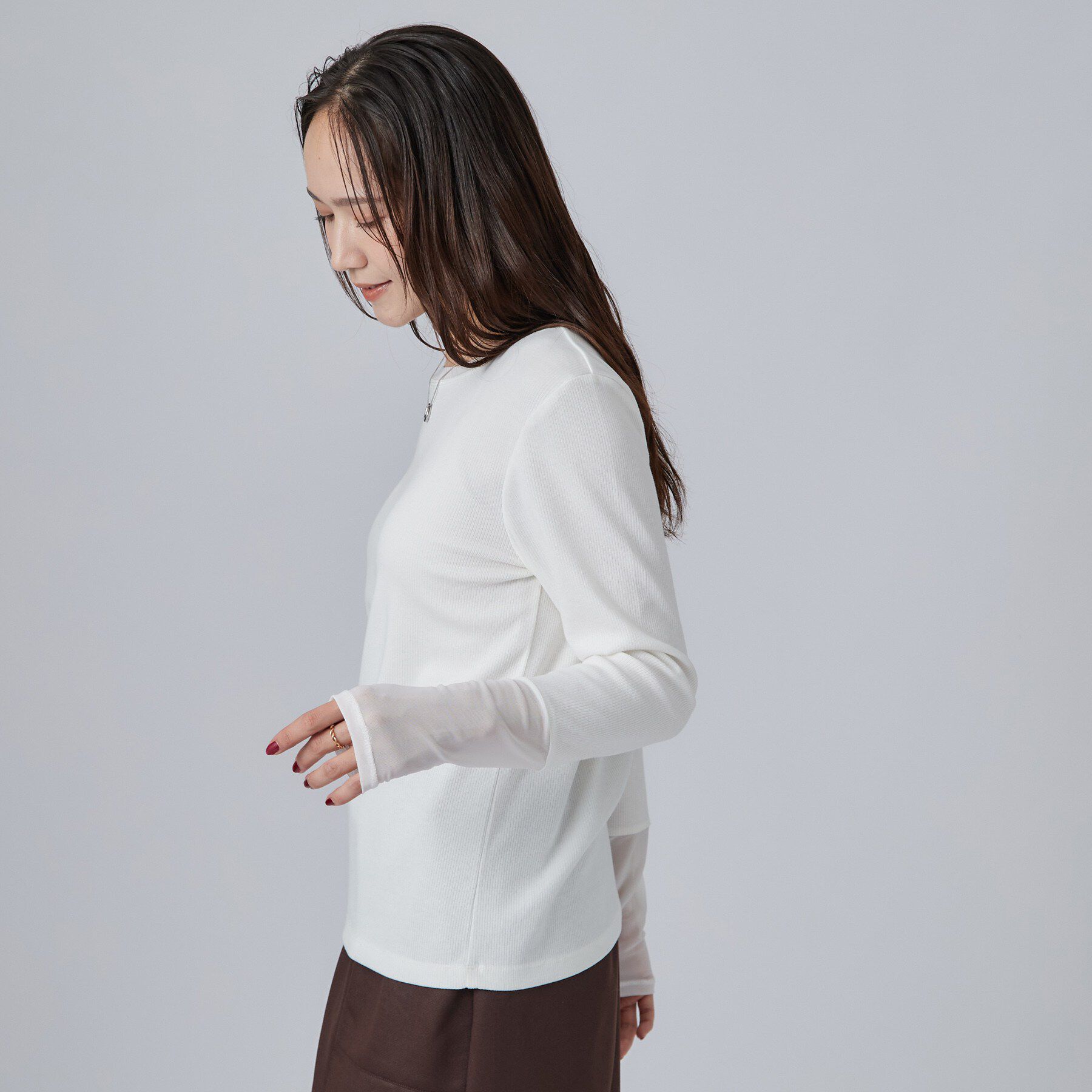 SHOO･LA･RUE「【S-LL/洗濯機可】コーデの幅広がる お袖チュールトップス」|Tシャツ・カットソー|