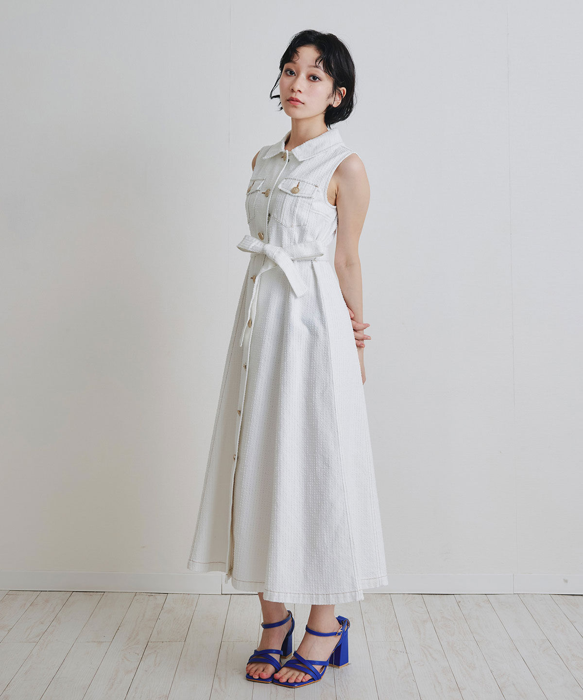 REDYAZEL「レーザーカットデニムロングシャツワンピース」|ワンピース|
