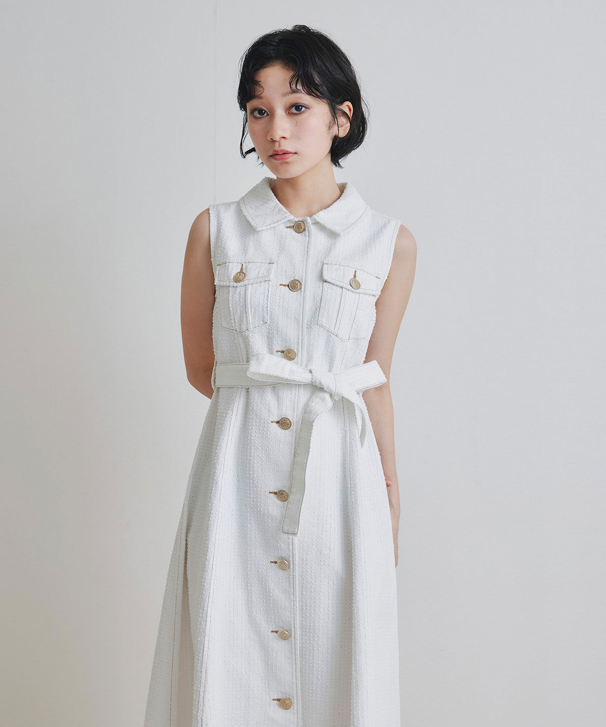 REDYAZEL「レーザーカットデニムロングシャツワンピース」|ワンピース|
