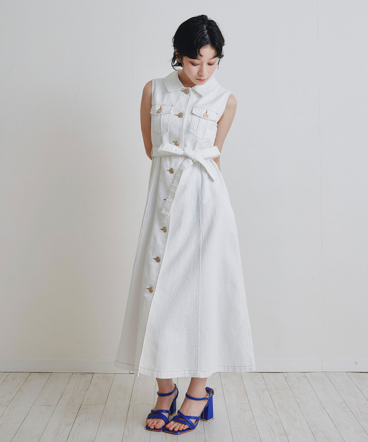 REDYAZEL「レーザーカットデニムロングシャツワンピース」|ワンピース|