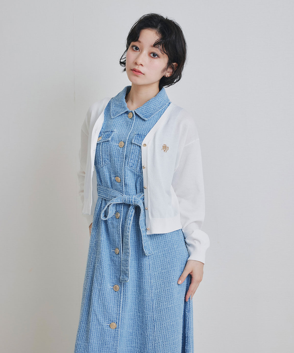 REDYAZEL「レーザーカットデニムロングシャツワンピース」|ワンピース|