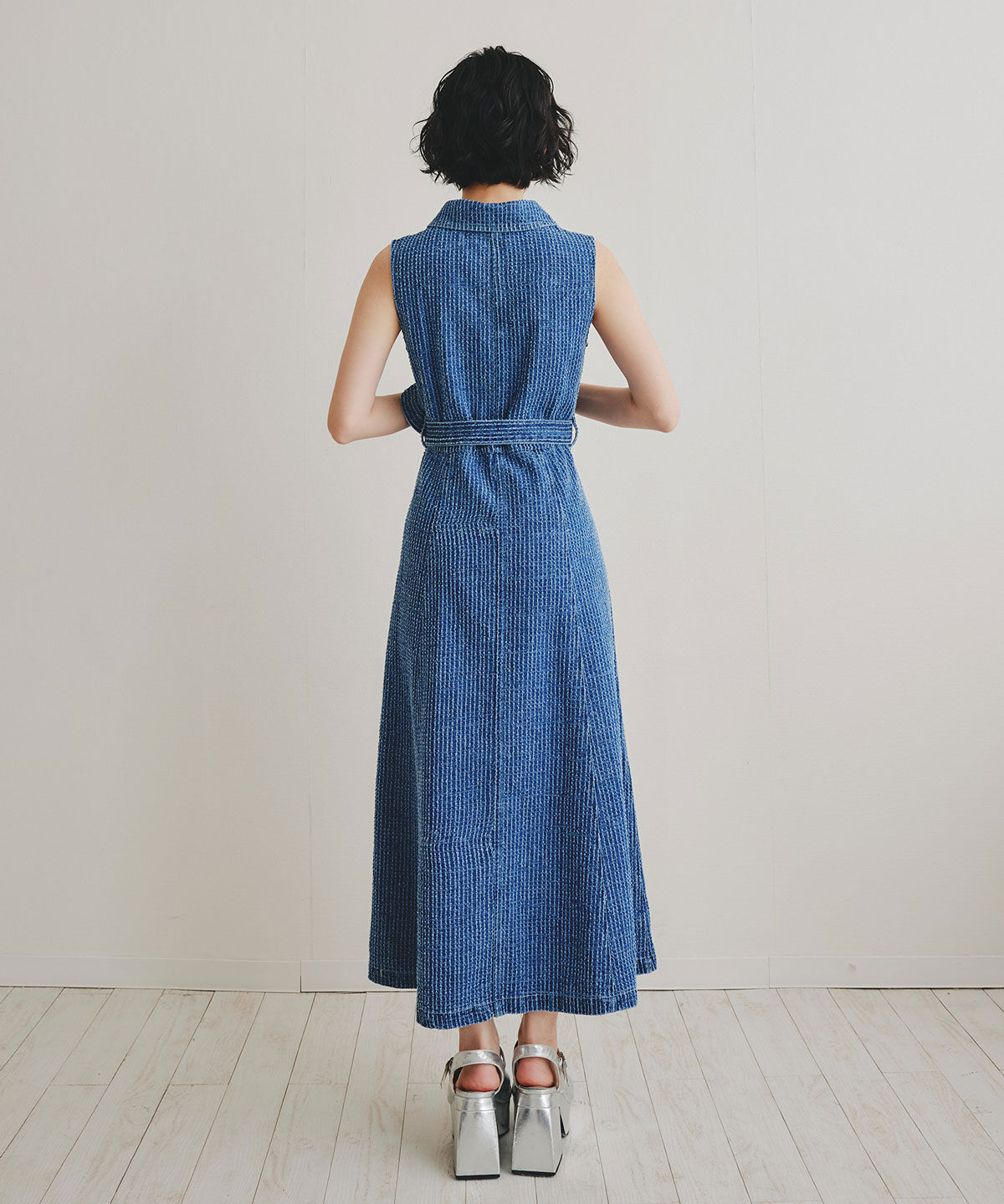 REDYAZEL「レーザーカットデニムロングシャツワンピース」|ワンピース|
