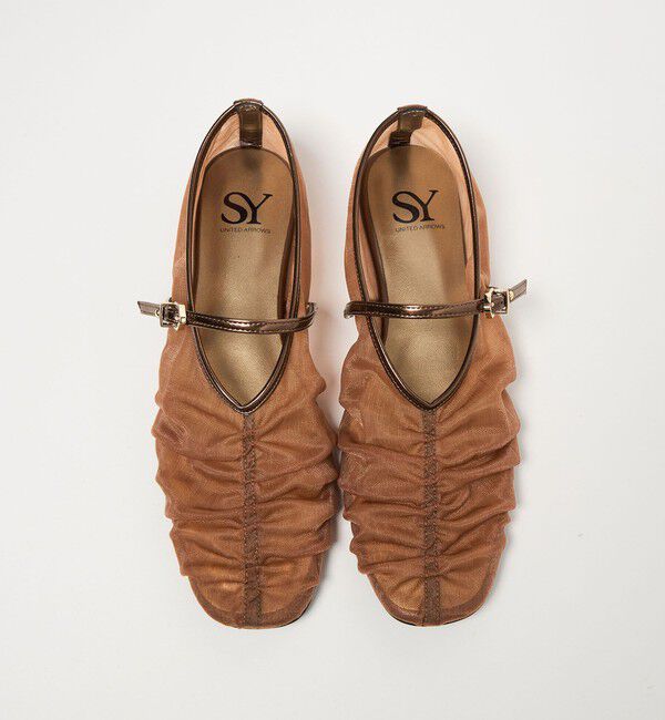 SY UNITED ARROWS「＜SY＞シースルーギャザーベルトフラット10&uarr;」|パンプス|MD.BROWN