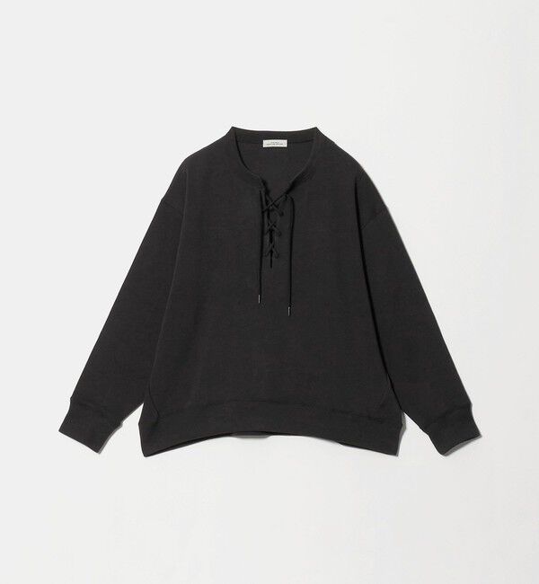 UNITED ARROWS green label relaxing「【WEB限定】＜at ease＞ダブルフェイス レースアップ プルオーバー カットソー」|Tシャツ・カットソー|BLACK
