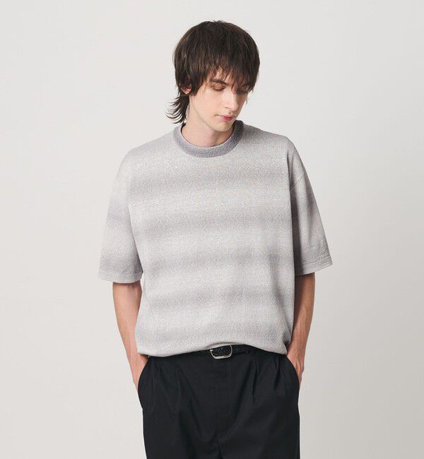 BEAUTY&YOUTH UNITED ARROWS「シアー オンブレ ボーダー クルーネック Tシャツ ウォッシャブル」|ニット・セーター|LT.GRAY