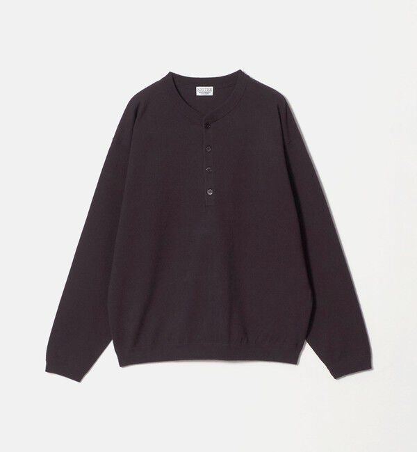 BEAUTY&YOUTH UNITED ARROWS「KNITEE フェザー コットン ヘンリーネック ニット Tシャツ ウォッシャブル」|ニット・セーター|DK.BROWN