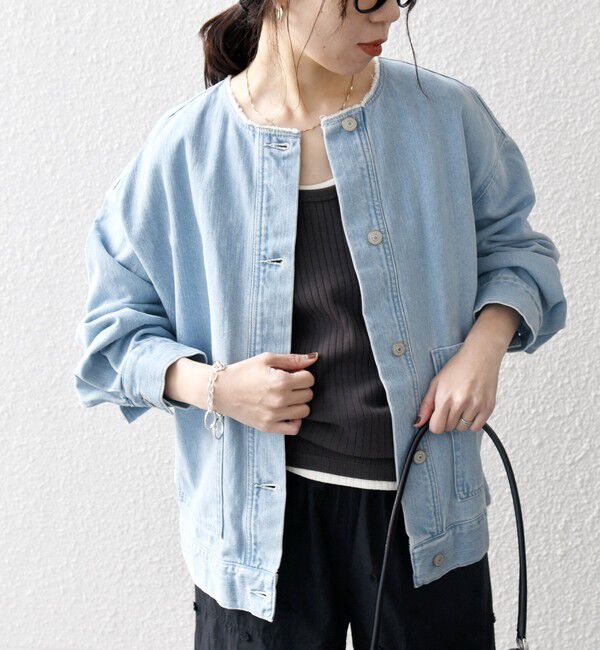 SHIPS any「《一部追加予約》ノーカラー デニム ブルゾン［SHIPS any DENIM］」|デニムジャケット|スカイブルー