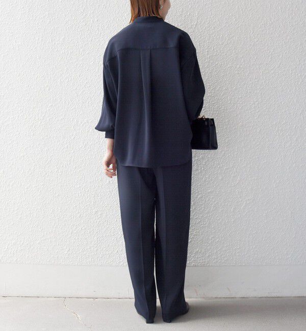 SHIPS any「《予約》〈手洗い可能〉リボン モチーフ スタンドカラー シャツ ブラウス［NAVY BLUE］」|シャツ・ブラウス|